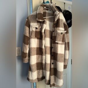 Plaid Sherpa Jacket - Brown and Cream